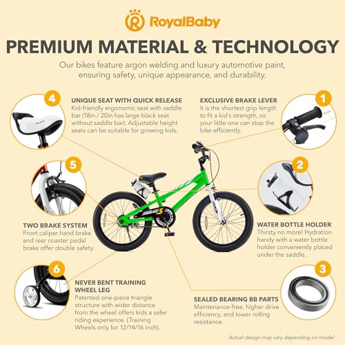 Image of RoyalBaby Bicycle for Kids Cycle for 5-8 Years Boys & Girls 18 Inch | Training Wheels | Adjustable Seat | 1 Year Warranty | Green