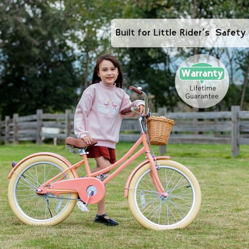 Image of Glerc Little Molly 12-20 Inch Kids Retro Cruiser Bike for 2-13 Year Old with Wicker Basket & Training Wheels /Kickstand, Multiple Colors