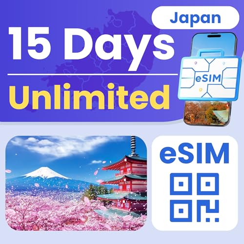 Image of eSIM Cards for International Travel Prepaid Data, Compatible with Unlocked Smartphones, 4G LTE 5G, Hotspot Supported, Instant Activation in 10 Minutes (Japan Unlimited Data /Daily 15 Days)