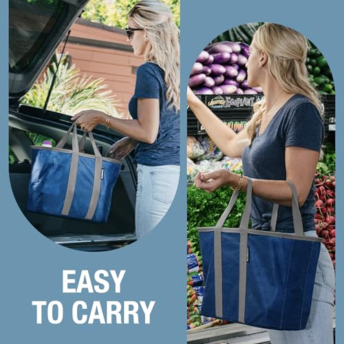 CleverMade EcoBasket 30L Collapsible Tote Basket – Reusable Grocery Tote That Stands Upright, Foldable Shopping Basket for Car Trunk Storage, Heavy Duty Utility Bag, 30 lb Capacity - Blue by CleverMade - Image 6
