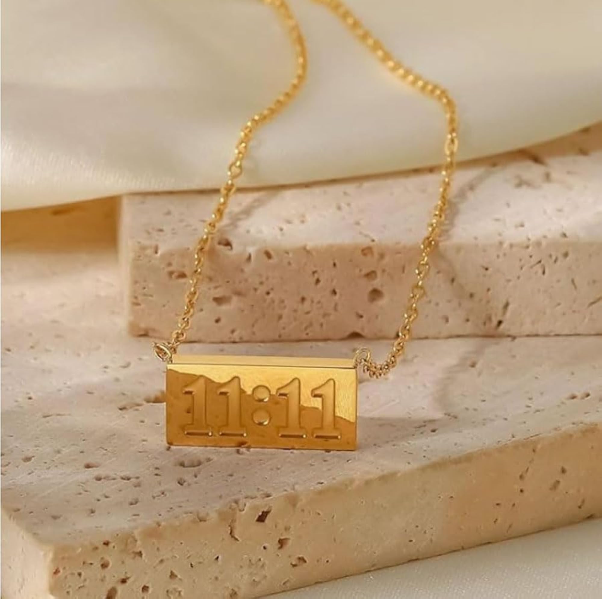 Women's Gold Plated Guardian Angel Number 11:11 Pendant Necklace
