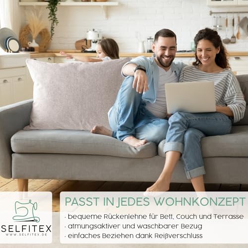 Selfitex Modisches Couchkissen XXL 60x80 cm, Sofakissen mit Füllung und Bezug, kuschelweiches Lesekissen, dekoratives Fernsehkissen, Deko- und Kopfkissen, Rückenkissen (Sand)