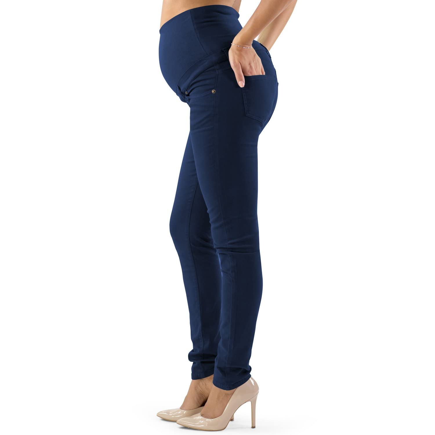 MAMAJEANS Venezia - Pantalon de Grossesse Skinny en Coton Coloré, Super élastique et Très Confortable avec Bande en Jersey, Vêtement Technique pour la Grossesse - Made in Italy (40 - M, Bleu Nuit)