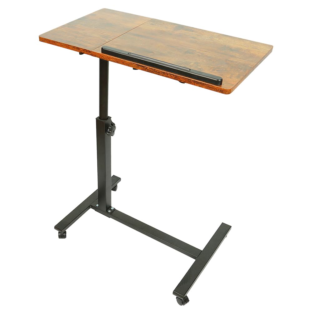 HUOLE Table Roulante pour Lit Canapé, Table d'Appoint Bureau Mobile, Bureau Informatique 4 Roulante Verrouillable, Table d'Appoint pour Chambre，Charge Max30KG-60 * 34.5 58-90cm