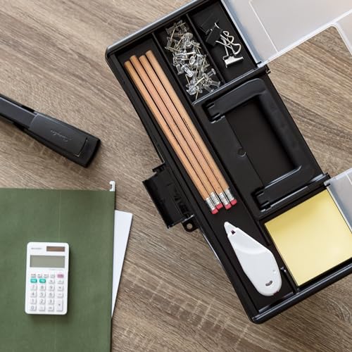Image of IRIS USA Slim Portable Letter /Legal File Tote Box, 4-Pack, Black | Carry letter and legal files, folders and paperwork with a slim portable design for organized storage on the go