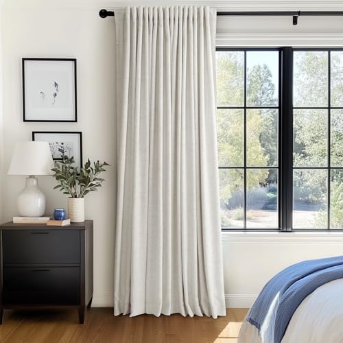 Image of 100% Blackout Shield Linen Blackout Sliding Door Curtains for Living Room, Back Tab /Rod Pocket Thermal Insulated Curtains for Sliding Glass Doors, 1 Panel Set, 100 inch W x 96 inch L, Beige
