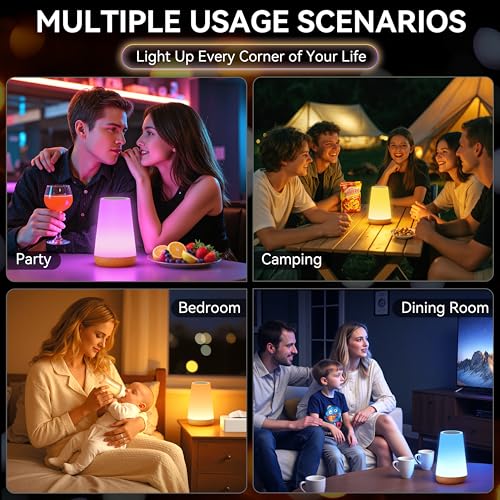 Image of Auxmir Rechargeable LED Night Light, Touch & Remote Control Bedside Lamp with 13 Colors, 5 Brightness Levels, Portable Table Lamp for Kids Baby Nursery, Bedroom, Bathroom, Camping, Light Brown-2 Pack