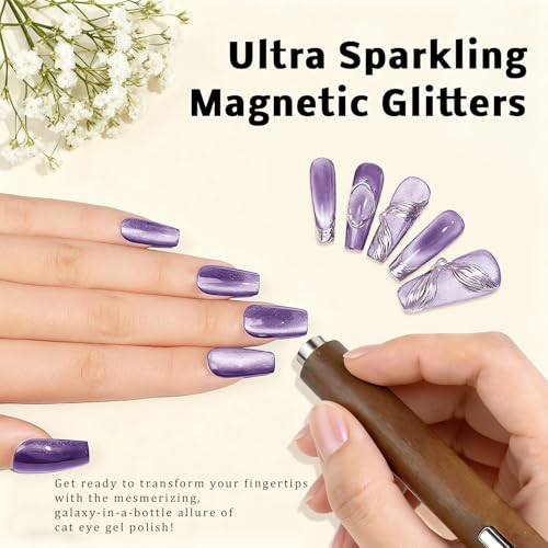 Set de esmaltes en gel Cat Eye holográfico 9 colores miniatura 3