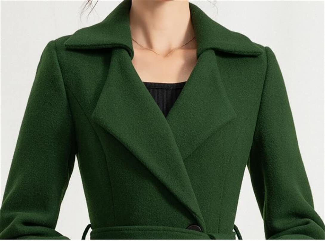 Abrigo de lana para mujer, abrigo de otoño e invierno, moda espesar cálido y delgado mezcla de lana larga abrigo con cinturón abrigos femeninos