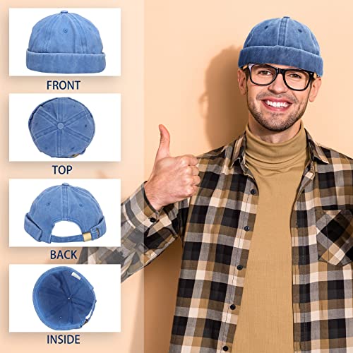 Image of Janmercy 8 Pcs Brimless Hats for Men Adjustable Skullcap Docker Hat Buckle Beanie Cap Wash Cotton No Brim Hats for Men Women