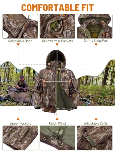 Image of NEW VIEW Camo Hunting Jackets for Men, Warm Fleece Lined Hunting Jacket with Hood, Quiet Water Resistant Hunting Clothes