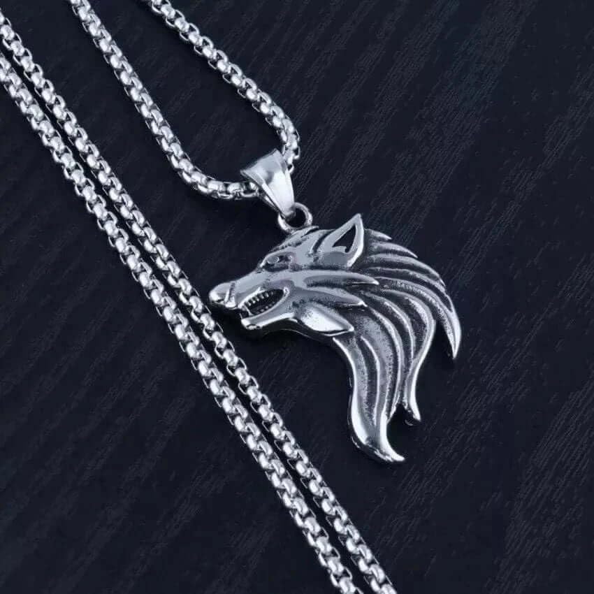 Image of THE MEN THING WATCHING WOLF (T) - Pure Titanium Steel Pendant with Stainless Steel 24inch Round Box Chain, European trending Style for Men & Boy