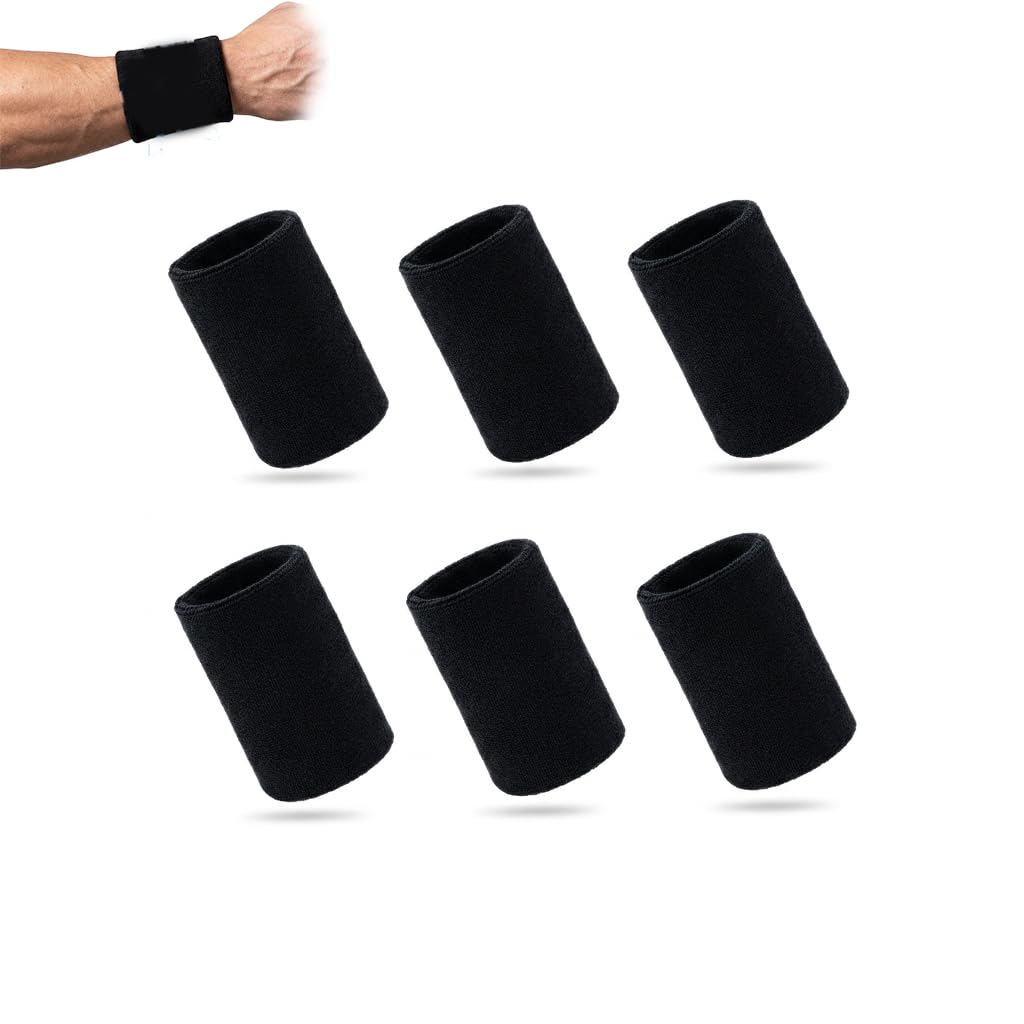 6 Pcs Sweat Wristbands for Men Women, Soft Cotton Absorbent Sports Wrist Bands, Moisture Wicking Athletic Sweatbands for Gym, Tennis, Basketball, Running, Football, Workout, Fitness