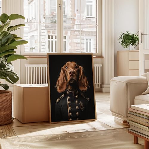Image of aj decor Irish Setter General Wall Art Print Poster, Dog Pet Lover Picture Painting Artwork Bedroom Living Room Office Dining Room 151D (Irish Setter General, 11 inch W x 14 inch L, Wood Frame)