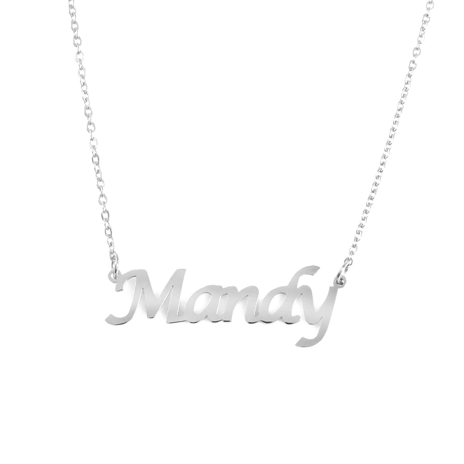 KiguMandy Personalised Name Necklace Adjustable Chain - Silver Tone - Custom Jewellery - Incl Box & Bag