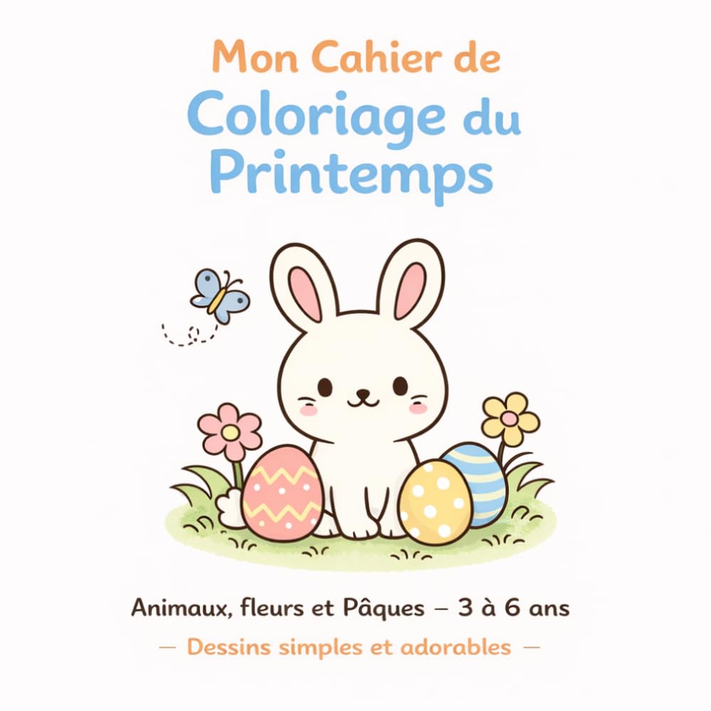 Mon Cahier de Coloriage du Printemps: Animaux, fleurs et Pâques – 3 à 6 ans – Dessins simples et adorables pour enfants
