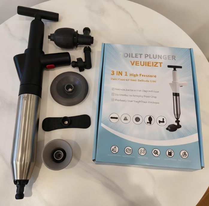 Toilet Plunger, Drain Clog Remover, High-Pressure Air Drain Blaster with Real-Time Barometer Powerful Drain Snake Sink Plunger Plumbing Tools, Plungers for Bathroom, Sink, Floor, Kitchen Clogged