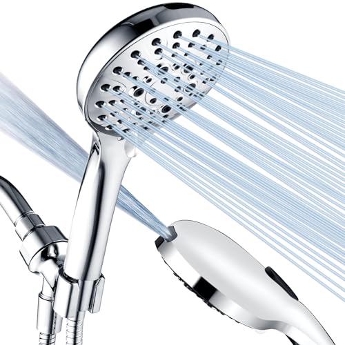 Image of BRIGHT SHOWERS High Pressure Shower Head with Handheld, 9 Spray Settings Showerhead Built in Power Wash to Clean Tub and Pets, Extra Long 69 inch Hose, Adjustable Bracket, Chrome