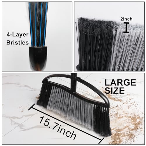Image of Outdoor Broom 15.7 inch Wide, Stiff Bristles & Long Handle for Yard