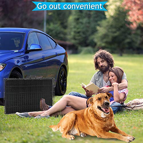 Dog Crate for Large Medium Dogs Folding Dog Kennel Cage with Plastic Tray & Divider 48" Indoor Outdoor Metal Double Door Pet Playpen Heavy Duty Dog Pen Enclosure, Black - Image 4