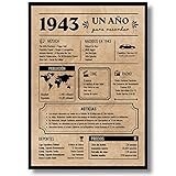 Póster de Aniversario 80 años | Regalo de Cumpleaños para hombre y mujer | Año de Nacimiento 1943 | Tarjeta Vintage | Cartel Decorativo Fiesta (1943)