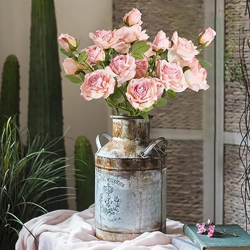 Ipopu Pink Flowers Artificial Roses With Stems 5Pcs 15Heads Pink Fake Flowers For Decorations For Bridesmaid Bouquets For Wedding Table Centerpieces For Dining Room (Pink) #TOP6