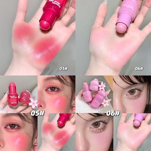 Image of Gege Bear Multi Purpose Powder Blusher Stick | Cream Blush Jelly Texture | Easy Application No Brush Required | Long Lasting Buildable Color Pink Peach | Cute Blush Tint for Cheeks and Lips | Jelly with Glossy Dewy Finish | Portable Face Makeup for Women Girls (01# Never-Setting Orange, 3.8g)
