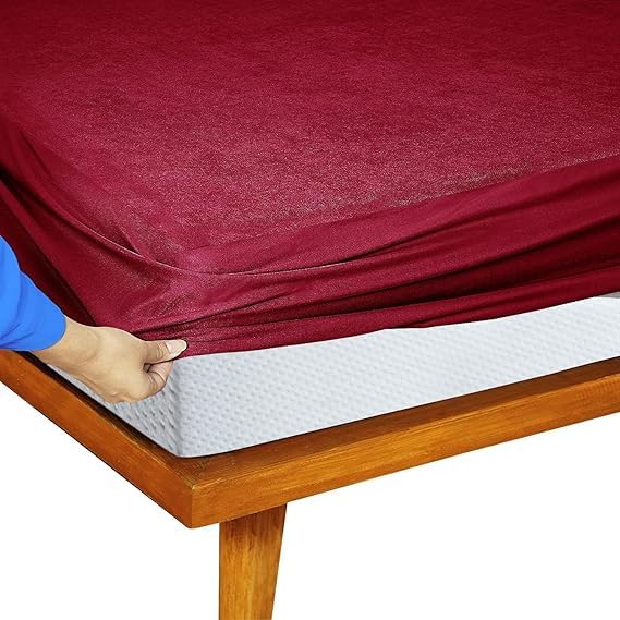 Waterproof Mattress Cover King Size Water Proof Gadda Cover for Double Bed Mattress Protector Bedsheet for Baby Kids Urine Bedsheet | (75x72 Inch / 6.25x6 feet) | Maroon-image-40