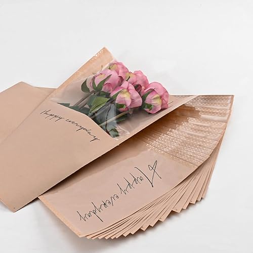 Miniatura 1 de 60 bolsas de regalo de flores de 11 x 5.1 x 17.3 pulgadas, fundas de papel kraft para ramos, papel de regalo de flores transparentes, bolsa de