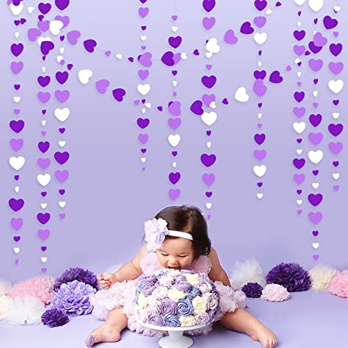 52 Ft Lavender Love Heart Garland Purple And White Hanging Streamer Banner For Anniversary Mothers Day Valentines Day Birthday Engagement Wedding Bridal Baby Shower Lilac Party Decorations Supplies #TOP3
