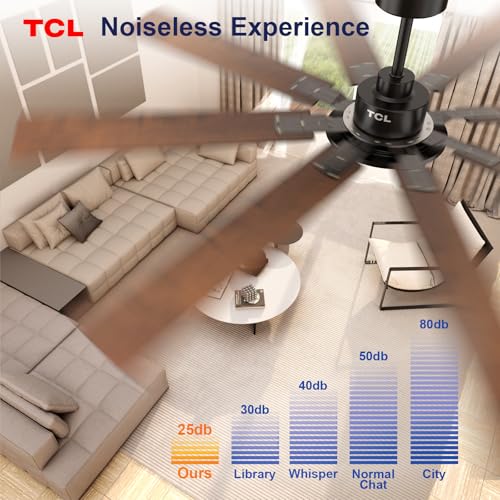 Image of TCL Ceiling Fans with Lights and Remote: 8 Blades, Quiet Reversible DC Motor, Dimmable Super Bright LED, Noiseless Large Modern Fan for Room, Outdoor, Commercial and Industrial Use (Black, 72 Inch)