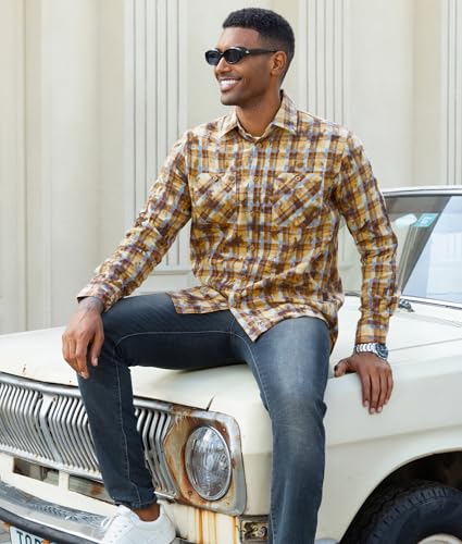 Alex Vando Mens Button Down Shirts Regular Fit Long Sleeve Casual Plaid Flannel Shirt