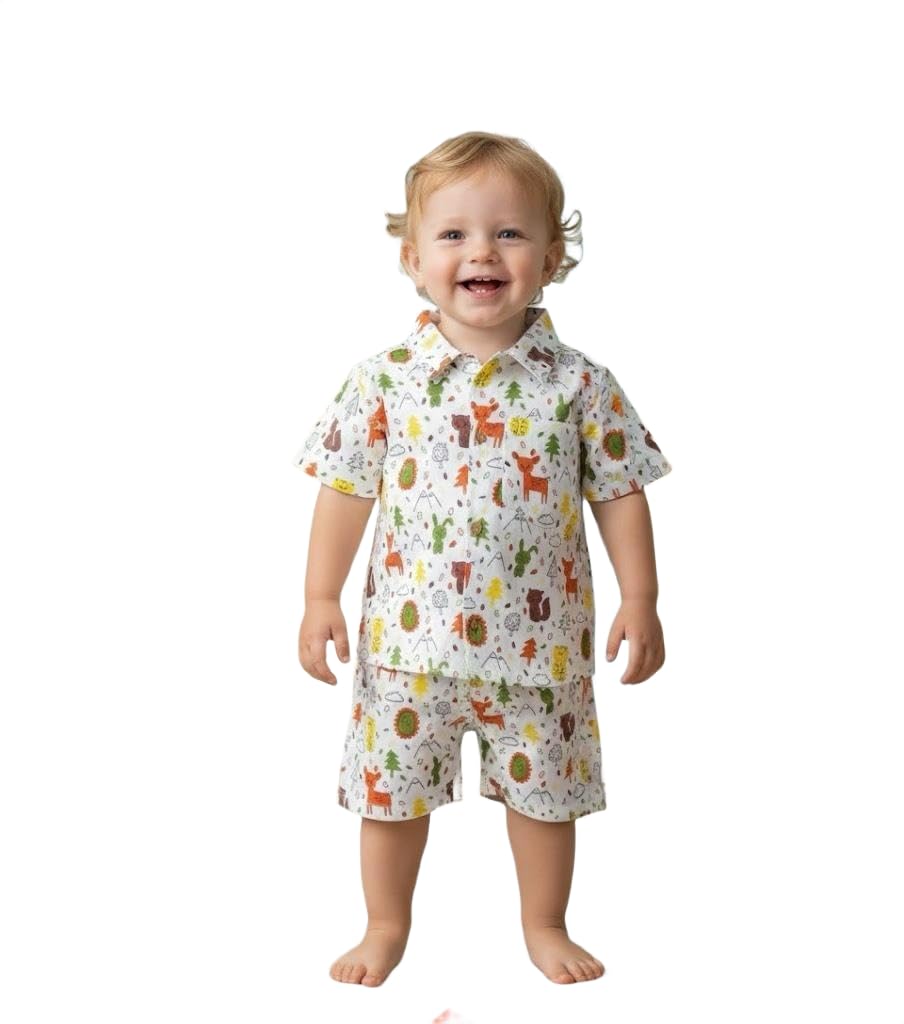 A.T.U.N. (ALL THINGS UBER NICE) Conjunto de camiseta y pantalones cortos 100% algodón estampado para niño | Traje de verano suave, cómodo y transpirable | Para el juego diario, ropa interior para
