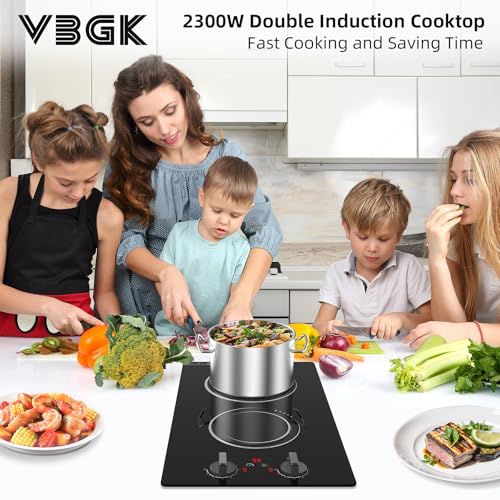 Image of VBGK Double Induction Cooktop,110V 2300w 2 burnerinduction cooktop,2 burner Hot Plate Electric burner withLCD Touch Screen 9 Levels Settings Child Safety Lock &Timer