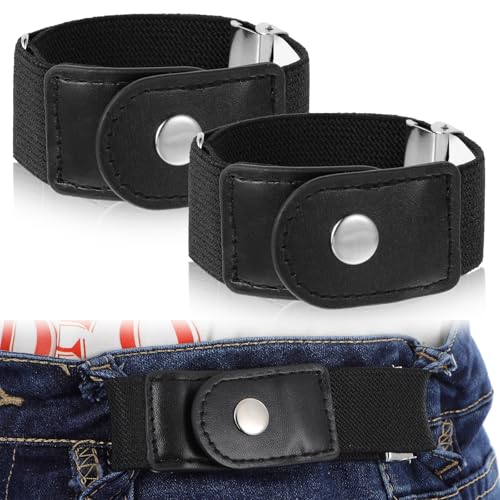 2 Pcs Men Side Belts No Buckle Elastic Belt Without Buckle Elastic Stretch Adjustable Belt Loop Invisible Belts Waist Tightener Keeper Fit 1.5 Inches for Women Jeans Pants