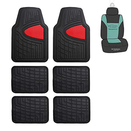 FH Group F11311 Premium Tall Trimmable Channel Rubber Floor Mats 3 Row (Red) Full Set with Gift - Universal Fit for Cars Trucks and SUVs