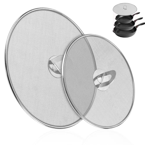 Image of 2-Pack Splatter Screens for Frying Pan - Stainless Steel Grease Splatter Guard with Foldable Knob, Ultra-Fine Mesh, Rust-Free (10" & 13") - No Oil Mess, No Burns
