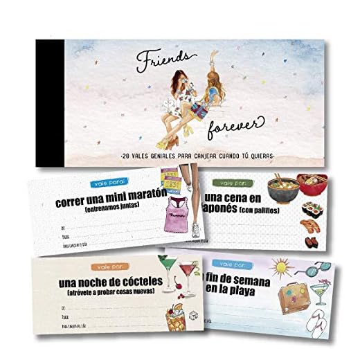 Happymots Talonario 20 amistad | Friends Forever | Regalos originales para amigas | 15 propuestas + 5 vales para rellenar | Regalo para cumpleaños, fiestas, celebraciones de amigas