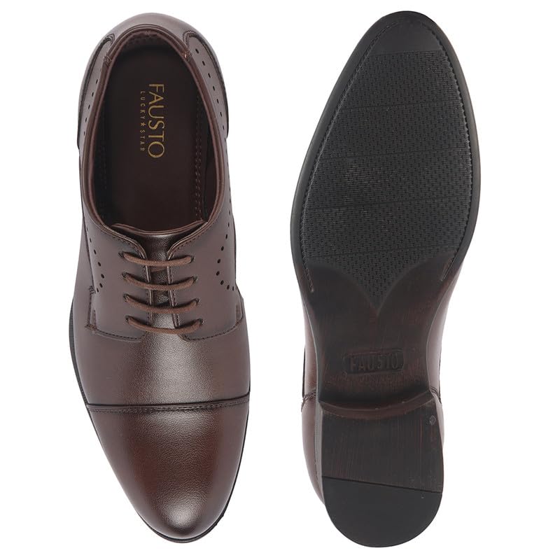 Image of FAUSTO Men Formal Classic Office Lace Up Derby College Shoes | Evening Party, Event, Wedding Tuxedo Oxford Shoe | Memory Cushioned Insole