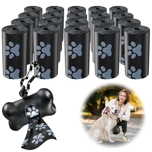 Zephyra Bolsas para excrementos de perro 300 unidades, biodegradables y a prueba de fugas, extra resistentes con dispensador, ideal para paseos y actividades al aire libre, negro