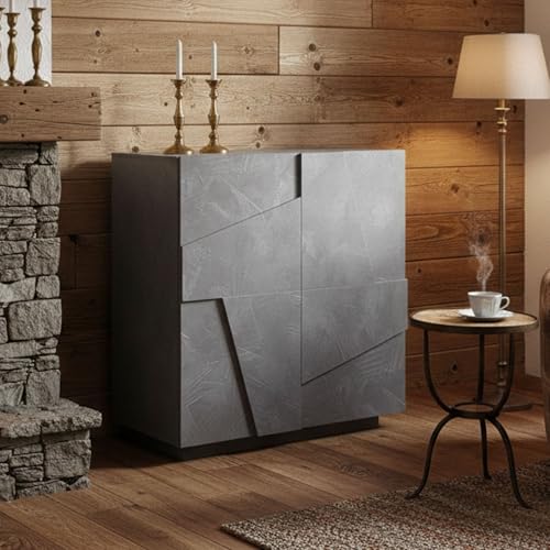 Dmora - Kommode Raoul, Küchen-Sideboard mit 2 Türen, Wohnzimmer-Buffet, 100 % Made in Italy, 81 x 44 x 86 cm, Schiefer,