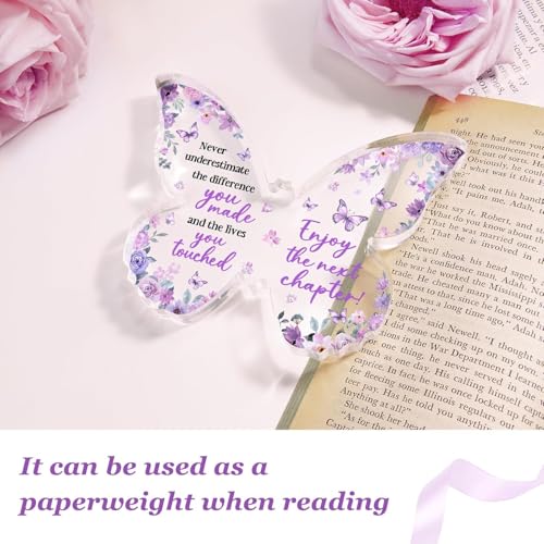 Image of Gifzy Farewell Gifts for Coworkers, 5x5x0.5 Inch Purple Butterfly Acrylic Plaque Decor, New Job Goodbye Going Away Leaving Retirement Graduation New Job Promotion We Will Miss You