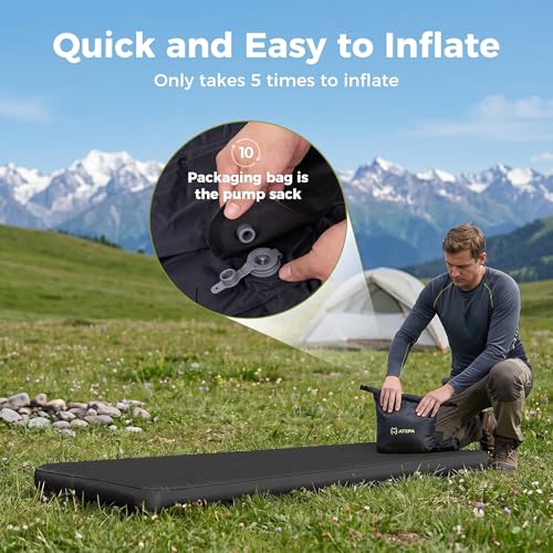 Image of ATEPA ThermAir Pro Insulated Sleeping Pad for Backpacking, 6.6 R-Value 4 inch Thick Ultralight Quiet Camping Air Mattress with Pump Sack, Wide Long 77 inchx25 inch, 4-Season Sleeping Mat for Hiking Travel, Black