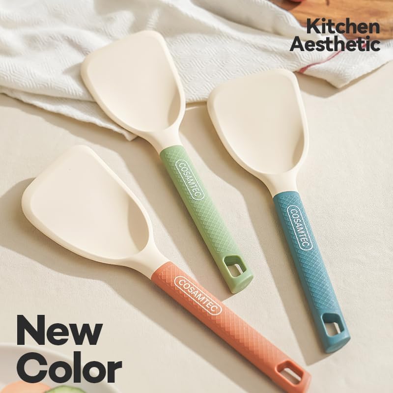 Miniatura 7 de Espátula pequeña de silicona para cocinar girador biselado flexible con núcleo interior sólido y mango de nailon resistente al calor, espátula ideal