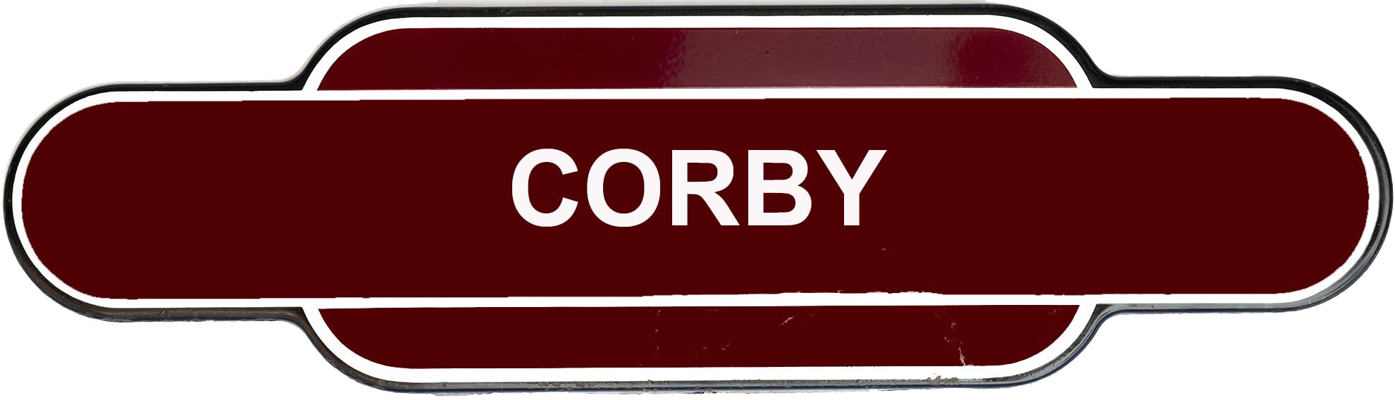 Railway Station Totem Sign, Stations Or Personalised Metal, Multiple Colours and Sizes, Rust-Proof (405X105 MM, CORBY)