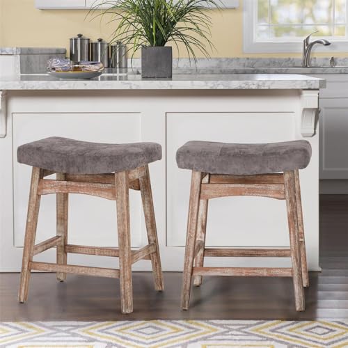 Sophia-William-Counter-Height-Bar-Stools-Set-of-2-Kitchen-Island-Saddle-Stools-with-Sturdy-Wooden-Legs-24-Vintage-Lacquered-Feet-Linen-Seat-Bar-StoolsUpholstered-Counter-StoolsGrey