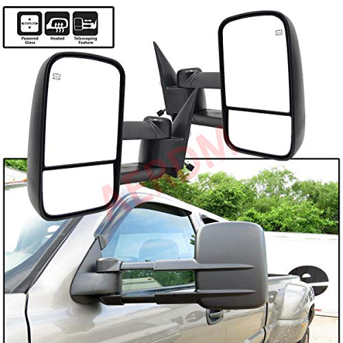 AERDM New Pair Towing Mirrors Side Power Operated Heated Textured Black Telescoping Trailer Fit Chevy/GMC/Cadillac Silverado Sierra Avalanche Suburban Tahoe Yukon XL Escalade EXT