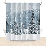 Winter Snow Shower Curtains White Snowflake Covered Pine Forest Scenery Bathroom Curtain Christmas Bathroom Decor Polyester Fabric Waterproof 72x72 Inch