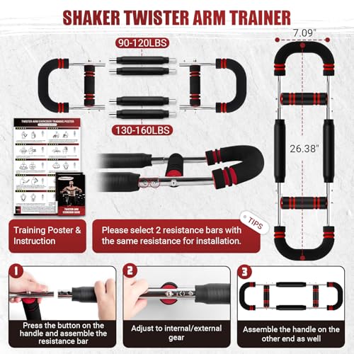 Image of Twister Arm Trainer, 30-120 lbs Adjustable Twister Arm Chest Exerciser with 4 Spring & Poster for Men & Women, Detachable Power Twister Home Fitness Equipment for Enhancing Upper Body Muscle