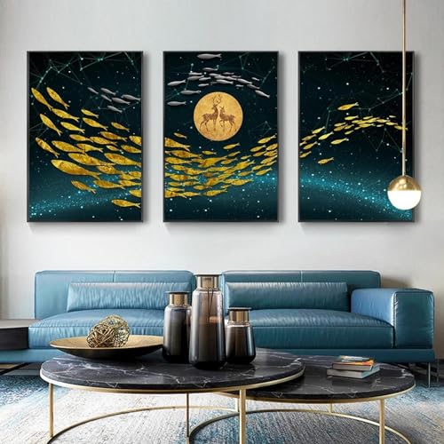 Peintures murales KEBIA élan lune dorée 40x60cm pour habiller un mur